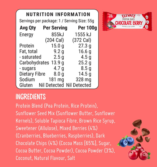 FOD BODS Bars Choc Berry ELEVATE Protein Bars 55g