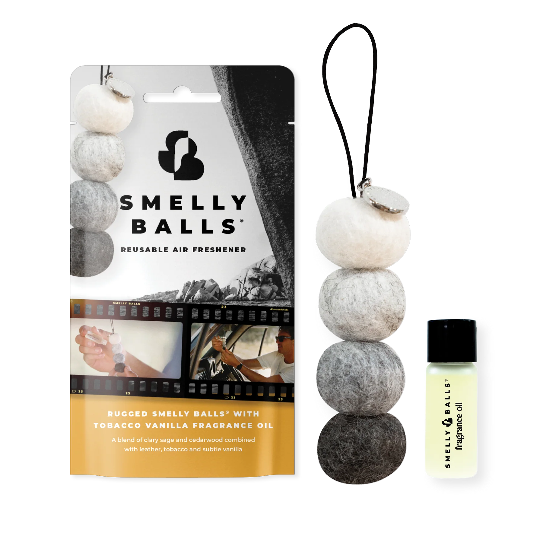 HA Naturally car diffuser Smelly Balls Car Air Freshener - Rugged with Tobacco Vanilla